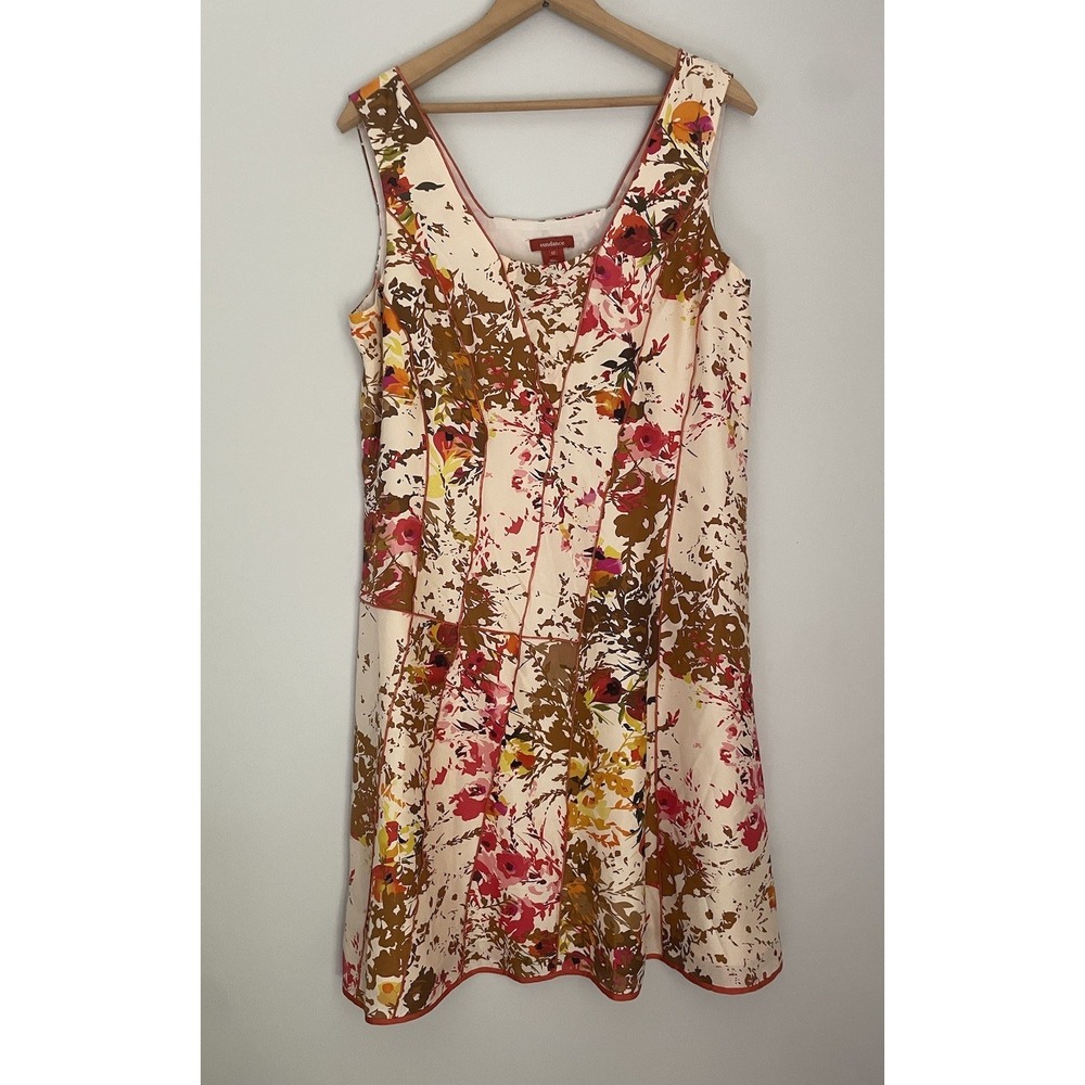 Sundance Evelyn Silk Dress‎ 12 Floral Brown Sleeveless Wedding Artsy Lined Short